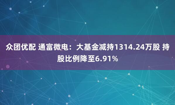 众团优配 通富微电：大基金减持1314.24万股 持股比例降至6.91%