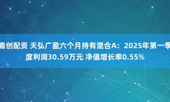 嘉创配资 天弘广盈六个月持有混合A：2025年第一季度利润30.59万元 净值增长率0.55%